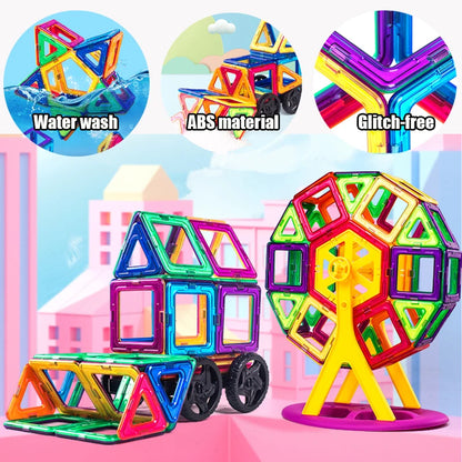 Magnetic Building Blocks for Kids, Large Colorful Geometric Construction Set with 84, 119 or 168 Pieces for Creative STEM Play
