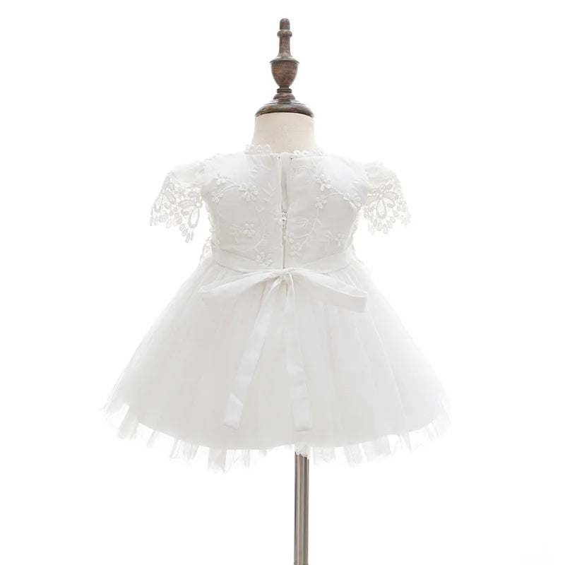 Baby Baptism Gown for Girls with Long Sleeves, Lace Details and Cotton Lining, Dress and Cap Set for Christening and First Birthday Photos
