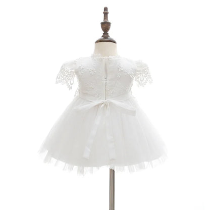 Baby Baptism Gown for Girls with Long Sleeves, Lace Details and Cotton Lining, Dress and Cap Set for Christening and First Birthday Photos