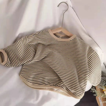 Striped Kids Sweatshirt with Crew Neck and Long Sleeves, Cotton Casual Pullover Top for Toddler Boys and Girls, Spring and Fall Layering