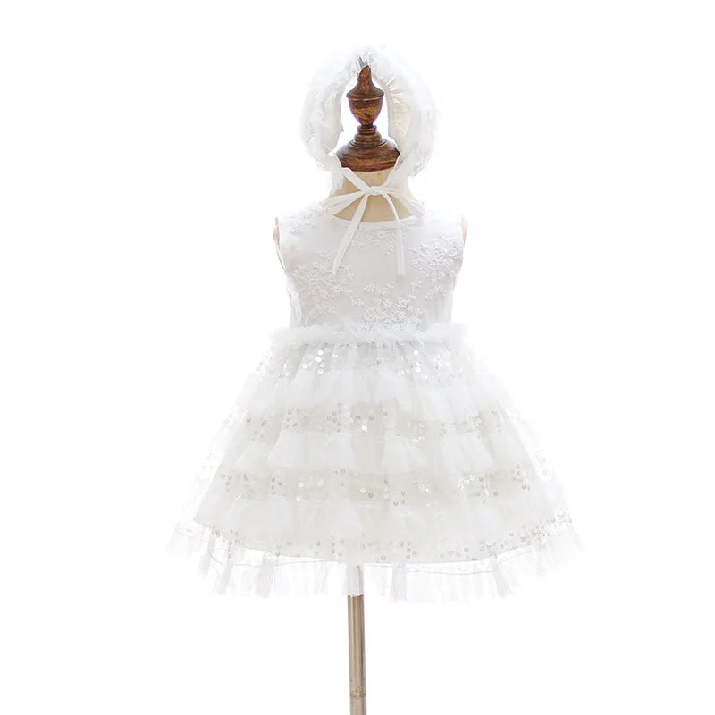 Baby Baptism Gown for Girls with Long Sleeves, Lace Details and Cotton Lining, Dress and Cap Set for Christening and First Birthday Photos