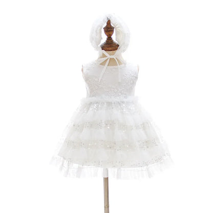 Baby Baptism Gown for Girls with Long Sleeves, Lace Details and Cotton Lining, Dress and Cap Set for Christening and First Birthday Photos