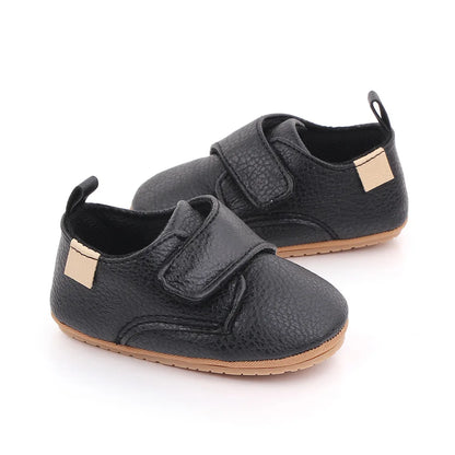 Baby Strap Shoes with Rounded Toes and Heel Pull Tabs, Solid Color Moccasin-Style Footwear for Infant Boys and Girls Everyday Outfits