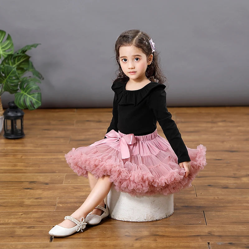 Girls Bow Waist Tutu Skirt with Fluffy Tulle Layers and Satin Lining, Adjustable Elastic Waist Pettiskirt for Birthdays, Dance and Dress Up