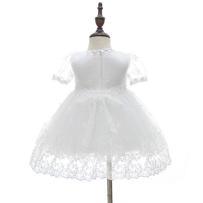 Baby Baptism Gown for Girls with Long Sleeves, Lace Details and Cotton Lining, Dress and Cap Set for Christening and First Birthday Photos