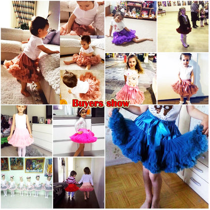 Girls Bow Waist Tutu Skirt with Fluffy Tulle Layers and Satin Lining, Adjustable Elastic Waist Pettiskirt for Birthdays, Dance and Dress Up