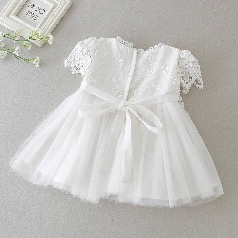 Baby Baptism Gown for Girls with Long Sleeves, Lace Details and Cotton Lining, Dress and Cap Set for Christening and First Birthday Photos