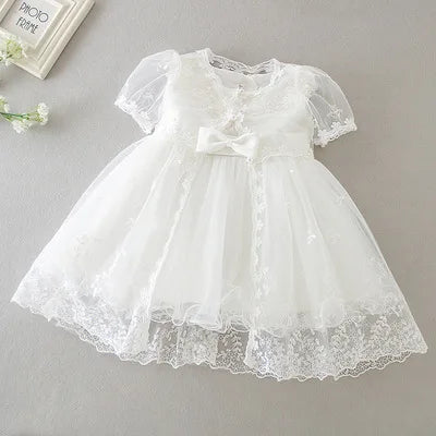 Baby Baptism Gown for Girls with Long Sleeves, Lace Details and Cotton Lining, Dress and Cap Set for Christening and First Birthday Photos