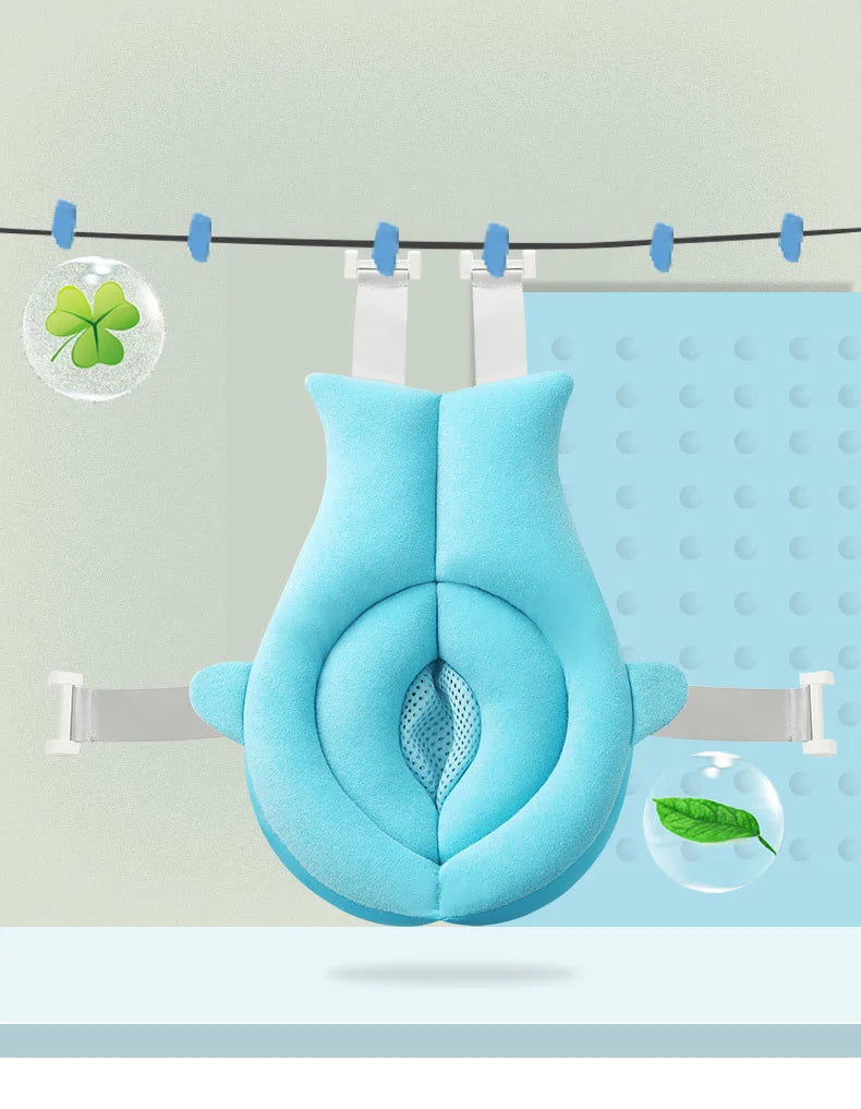Shark Baby Bath Cushion with Padded Sides, Mesh Center and Attachment Straps, Foldable Blue or Pink Bath Pad for Adult-Supervised Infant Bathing