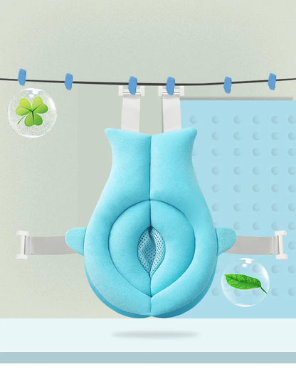 Shark Baby Bath Cushion with Padded Sides, Mesh Center and Attachment Straps, Foldable Blue or Pink Bath Pad for Adult-Supervised Infant Bathing