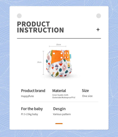 Pocket Cloth Diapers 4-Pack by Happyflute, Reusable Baby Nappies with Printed PUL Outer, Suede Cloth Lining and Snap Closures for 3–15 kg