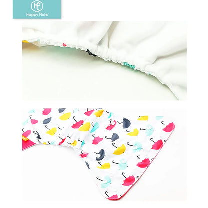 Pocket Cloth Diapers 4-Pack by Happyflute, Reusable Baby Nappies with Printed PUL Outer, Suede Cloth Lining and Snap Closures for 3–15 kg