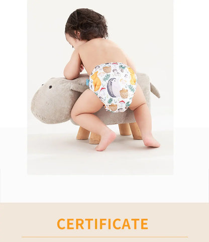 Pocket Cloth Diapers 4-Pack by Happyflute, Reusable Baby Nappies with Printed PUL Outer, Suede Cloth Lining and Snap Closures for 3–15 kg