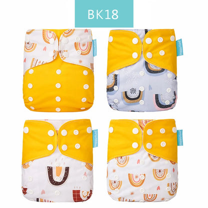 Reusable Cloth Diapers, Happyflute 4-Pack One-Size Pocket Baby Nappies with Adjustable Snap Closures, Washable Covers, Inserts Sold Separately