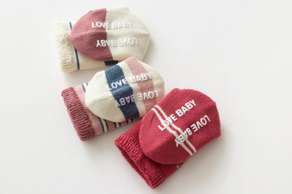 Baby Terry Cotton Socks 3-Pair Set, Thick Non-Slip Socks for Newborns, Infants and Toddlers Ages 0-5 Years for Cozy Fall and Winter Wear