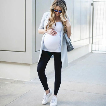 Stretch Maternity Leggings with High Waist Belly Panel, 90% Nylon and 10% Spandex Pregnancy Pants with Shorts and Thickened Style Options