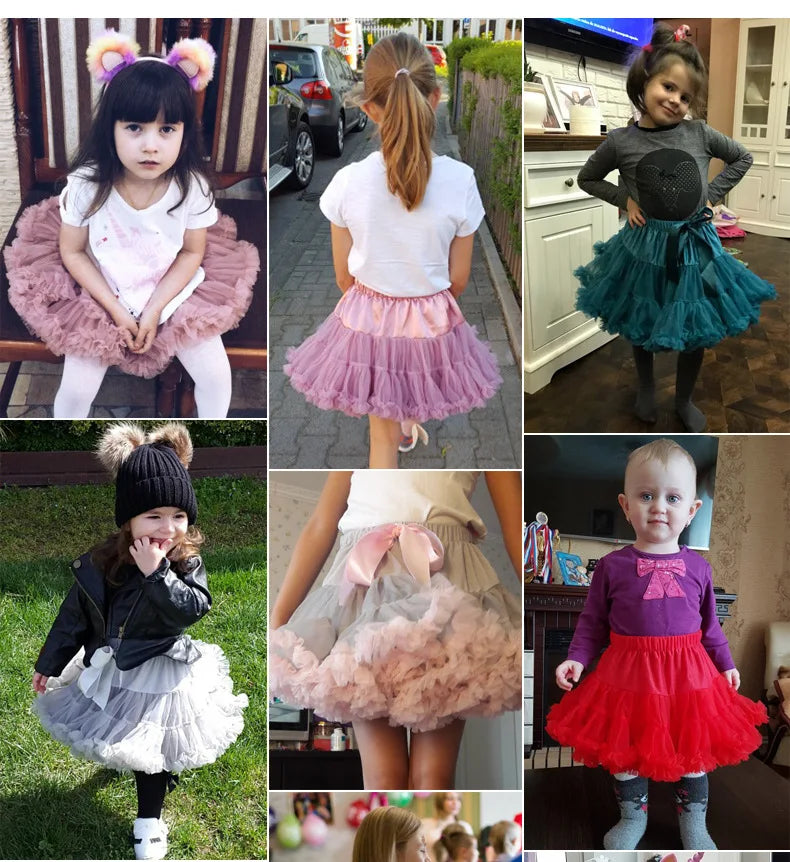 Girls Bow Waist Tutu Skirt with Fluffy Tulle Layers and Satin Lining, Adjustable Elastic Waist Pettiskirt for Birthdays, Dance and Dress Up