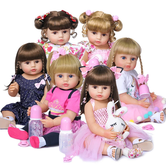 Poseable Reborn Girl Doll, 20-Inch Full Body Vinyl Toddler with Synthetic Wig Hair, Open Acrylic Eyes and Pretend-Care Accessories