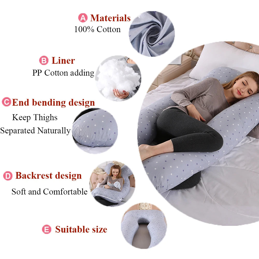 U-Shaped Pregnancy Body Pillow with Detachable Polyester Cover, PANGDUBE Maternity Cushion for Adult Rest, Approx. 115 x 55 cm
