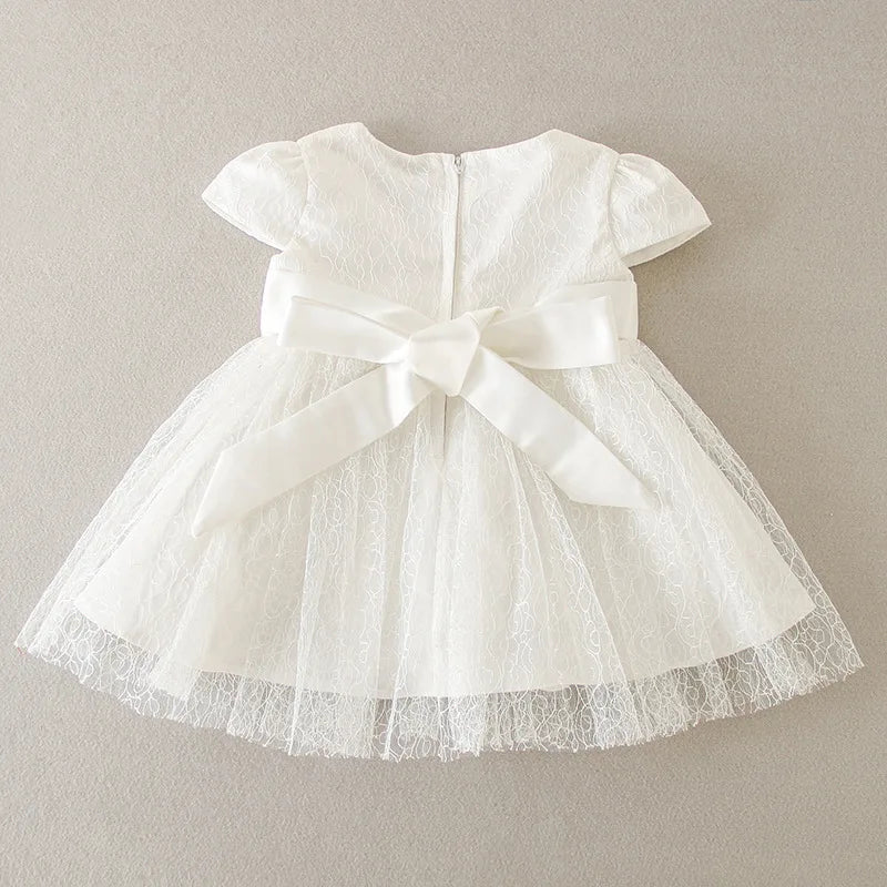 Baby Baptism Gown for Girls with Long Sleeves, Lace Details and Cotton Lining, Dress and Cap Set for Christening and First Birthday Photos