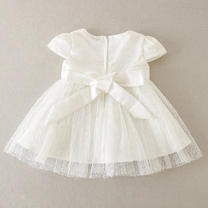 Baby Baptism Gown for Girls with Long Sleeves, Lace Details and Cotton Lining, Dress and Cap Set for Christening and First Birthday Photos