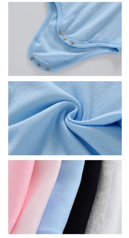 Short Sleeve Baby Bodysuits 3-Pack in 100% Cotton, Solid Color Infant One-Piece Outfits with Envelope Shoulders and Snap Bottoms for Daily Wear