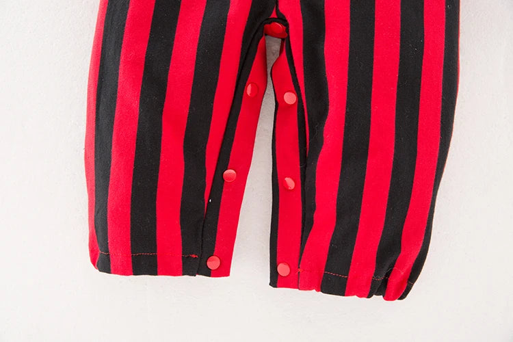 Infant Pirate Romper Costume Set with Vest, Head Scarf and Belt, Cotton Blend Red Stripe Outfit for Baby and Toddler Halloween Parties