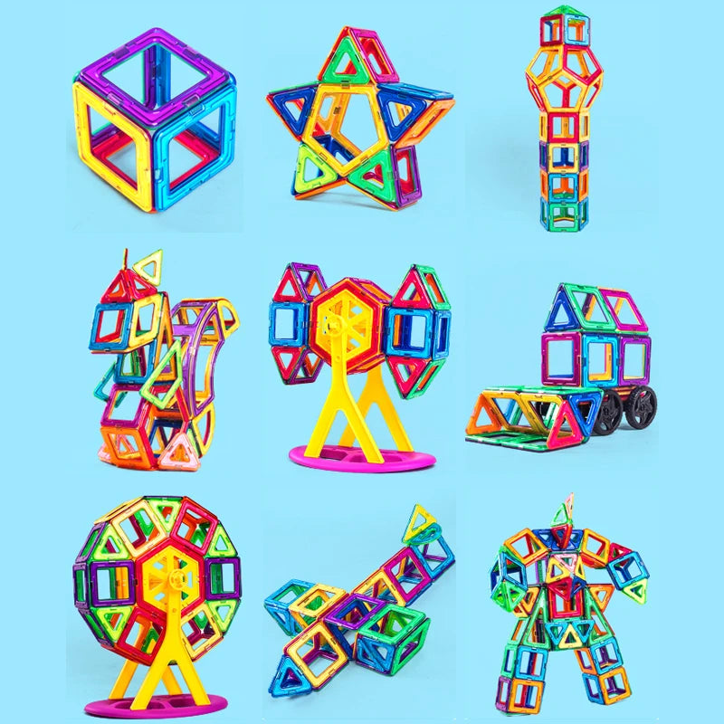 Magnetic Building Blocks for Kids, Large Colorful Geometric Construction Set with 84, 119 or 168 Pieces for Creative STEM Play