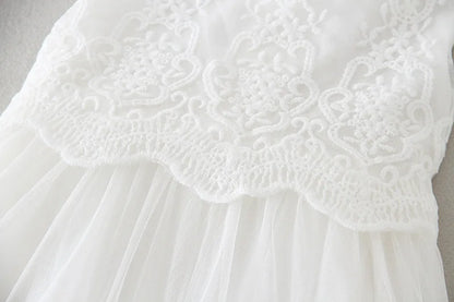 Baby Baptism Gown for Girls with Long Sleeves, Lace Details and Cotton Lining, Dress and Cap Set for Christening and First Birthday Photos