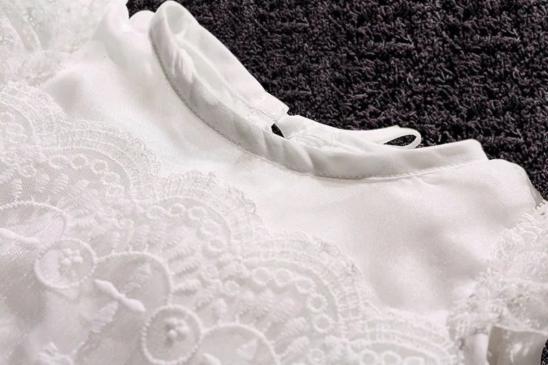 Baby Baptism Gown for Girls with Long Sleeves, Lace Details and Cotton Lining, Dress and Cap Set for Christening and First Birthday Photos