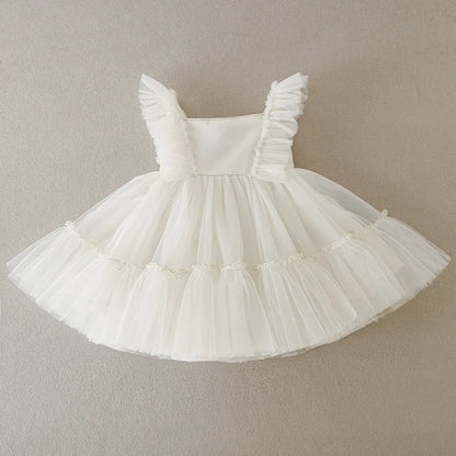 Baby Baptism Gown for Girls with Long Sleeves, Lace Details and Cotton Lining, Dress and Cap Set for Christening and First Birthday Photos