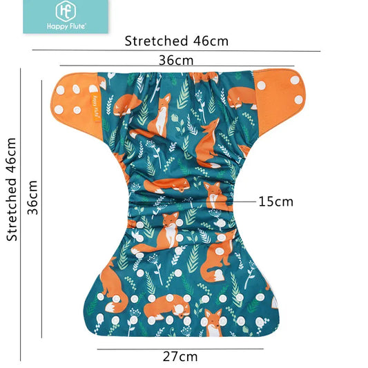 Cloth Diaper Set with Inserts, HappyFlute 8 Washable Baby Nappies and 8 Microfiber Pads with Adjustable Rise Snaps and Printed Water-Resistant Outer