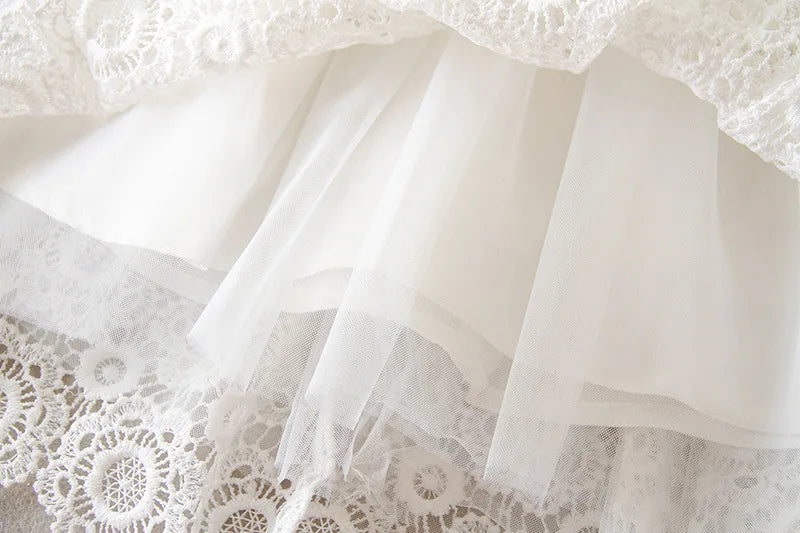 Baby Baptism Gown for Girls with Long Sleeves, Lace Details and Cotton Lining, Dress and Cap Set for Christening and First Birthday Photos
