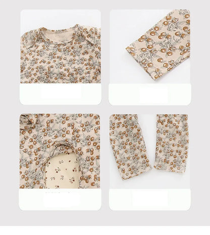 Printed Cotton Baby Romper with Long Sleeves and Footless Legs, Floral and Fruit Pattern One-Piece Outfit for Boys and Girls, Separate Hat Options