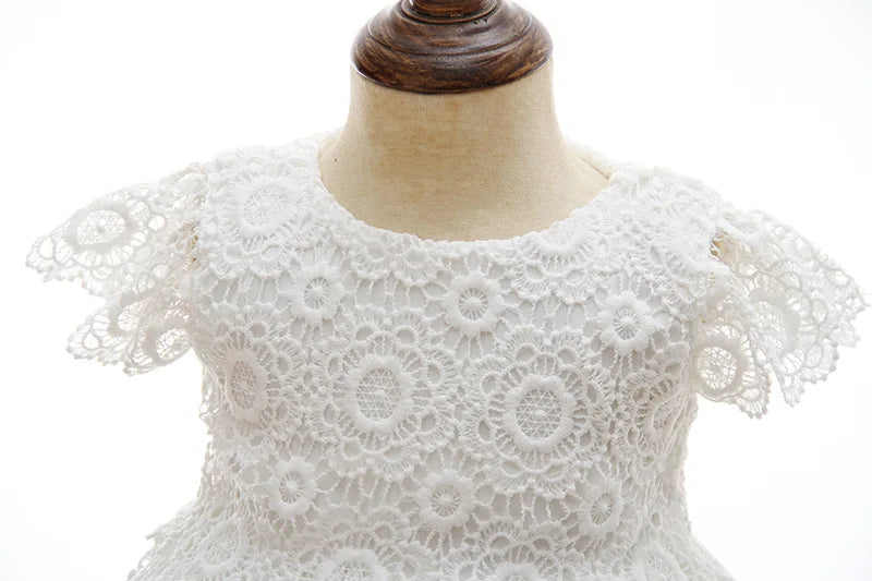 Baby Baptism Gown for Girls with Long Sleeves, Lace Details and Cotton Lining, Dress and Cap Set for Christening and First Birthday Photos
