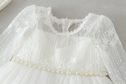Baby Baptism Gown for Girls with Long Sleeves, Lace Details and Cotton Lining, Dress and Cap Set for Christening and First Birthday Photos