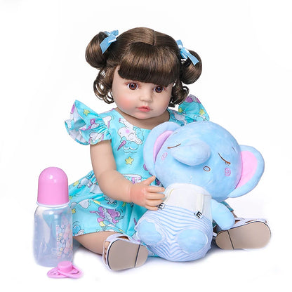 Poseable Reborn Girl Doll, 20-Inch Full Body Vinyl Toddler with Synthetic Wig Hair, Open Acrylic Eyes and Pretend-Care Accessories