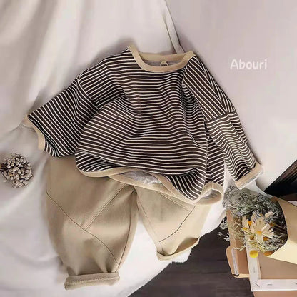 Striped Kids Sweatshirt with Crew Neck and Long Sleeves, Cotton Casual Pullover Top for Toddler Boys and Girls, Spring and Fall Layering