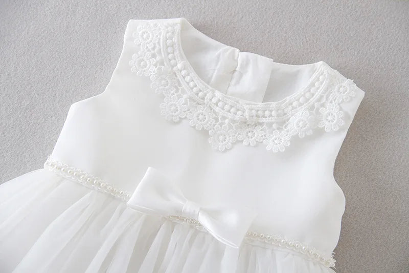 Baby Baptism Gown for Girls with Long Sleeves, Lace Details and Cotton Lining, Dress and Cap Set for Christening and First Birthday Photos