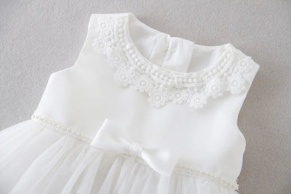 Baby Baptism Gown for Girls with Long Sleeves, Lace Details and Cotton Lining, Dress and Cap Set for Christening and First Birthday Photos