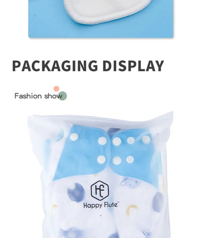 Pocket Cloth Diapers 4-Pack by Happyflute, Reusable Baby Nappies with Printed PUL Outer, Suede Cloth Lining and Snap Closures for 3–15 kg