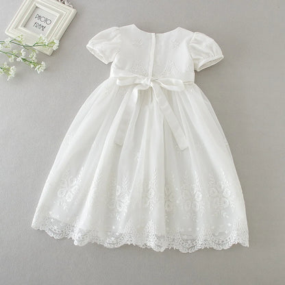 Baby Baptism Gown for Girls with Long Sleeves, Lace Details and Cotton Lining, Dress and Cap Set for Christening and First Birthday Photos