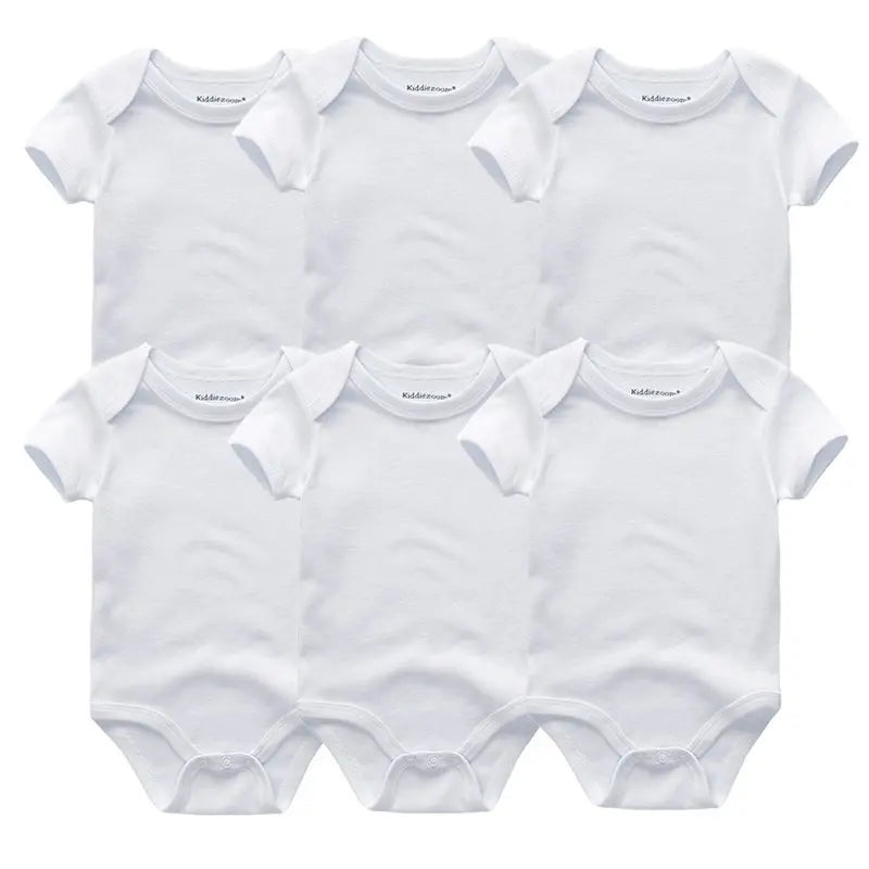 Baby Cotton Bodysuit Set, 6-Piece Short Sleeve Outfits with Envelope Shoulders and Snap Crotch for Boys and Girls, Sizes 3M-12M