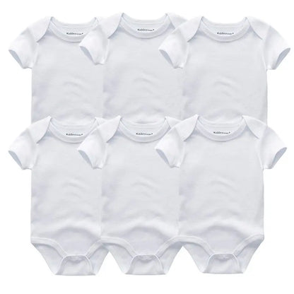 Baby Cotton Bodysuit Set, 6-Piece Short Sleeve Outfits with Envelope Shoulders and Snap Crotch for Boys and Girls, Sizes 3M-12M