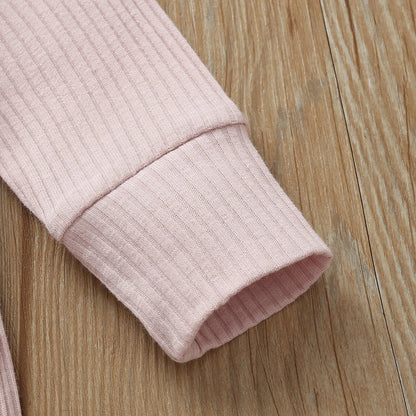 Ribbed Baby Romper with Button Neckline and Inner-Leg Snaps, Long Sleeve Cotton Knit One-Piece Outfit for Boys and Girls in 3M-18M Sizes