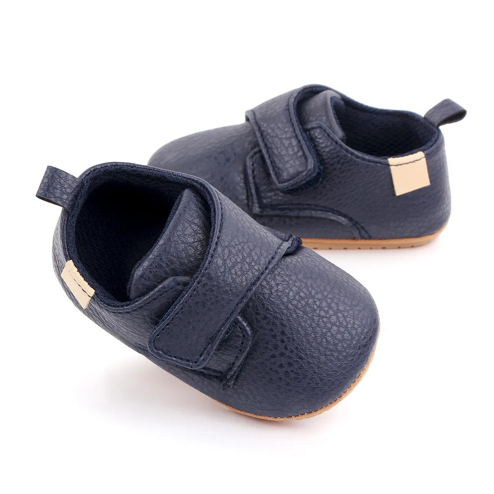 Baby Strap Shoes with Rounded Toes and Heel Pull Tabs, Solid Color Moccasin-Style Footwear for Infant Boys and Girls Everyday Outfits