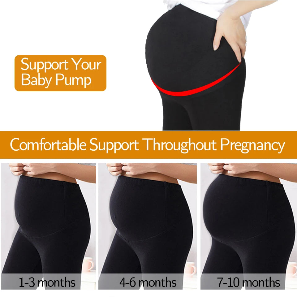 Stretch Maternity Leggings with High Waist Belly Panel, 90% Nylon and 10% Spandex Pregnancy Pants with Shorts and Thickened Style Options