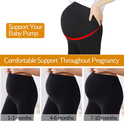 Stretch Maternity Leggings with High Waist Belly Panel, 90% Nylon and 10% Spandex Pregnancy Pants with Shorts and Thickened Style Options