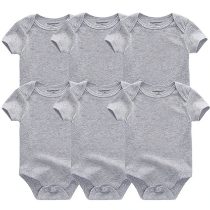 Baby Cotton Bodysuit Set, 6-Piece Short Sleeve Outfits with Envelope Shoulders and Snap Crotch for Boys and Girls, Sizes 3M-12M
