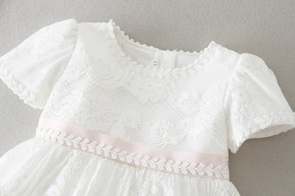 Baby Baptism Gown for Girls with Long Sleeves, Lace Details and Cotton Lining, Dress and Cap Set for Christening and First Birthday Photos